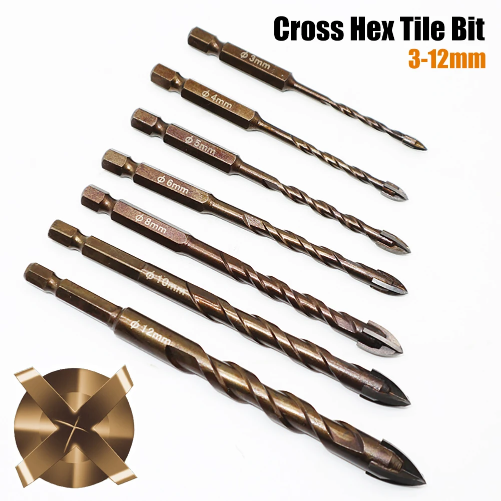 

Крестовые шестигранные насадки для плитки, стеклянные, керамические, бетонные отверстия, сплав, Размеры 3/4/5/6/8/10/12 мм