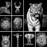black white diy 5d diamond painting animal diamond mosaic embroidery full square round lion tiger picture cross stitch home deco