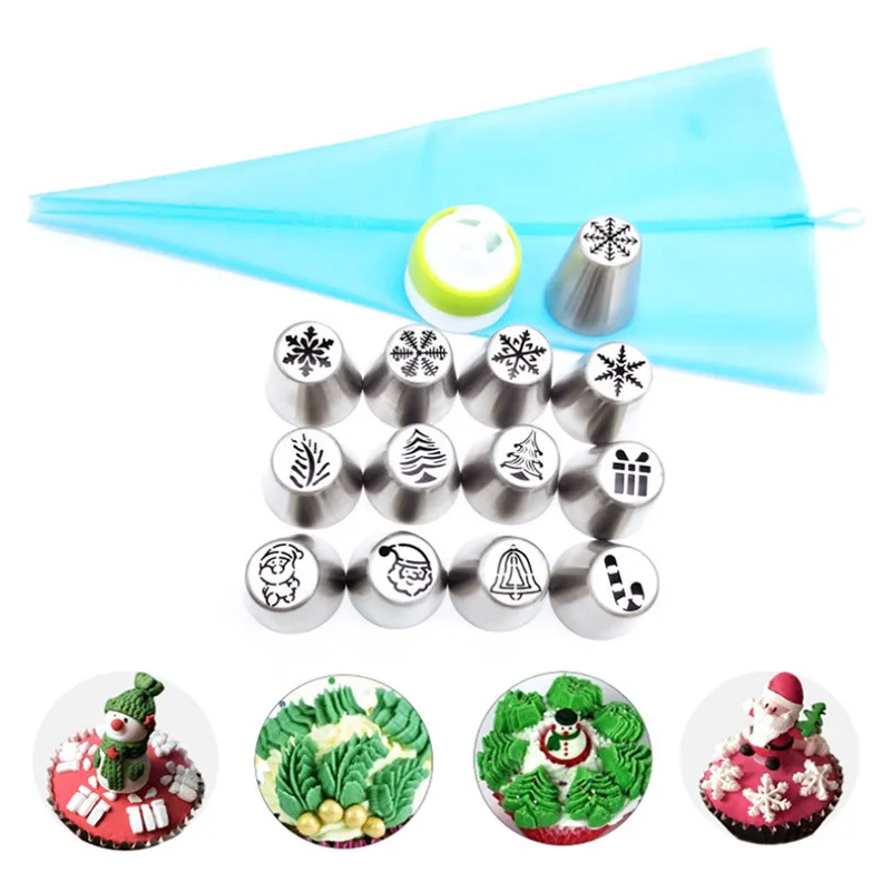 

Christmas Cake Baking Decorating Tool Set Reusable Pastry Bag Mouth Icing Piping Nozzles Flower Rose Stainless Steel Cake Mouth