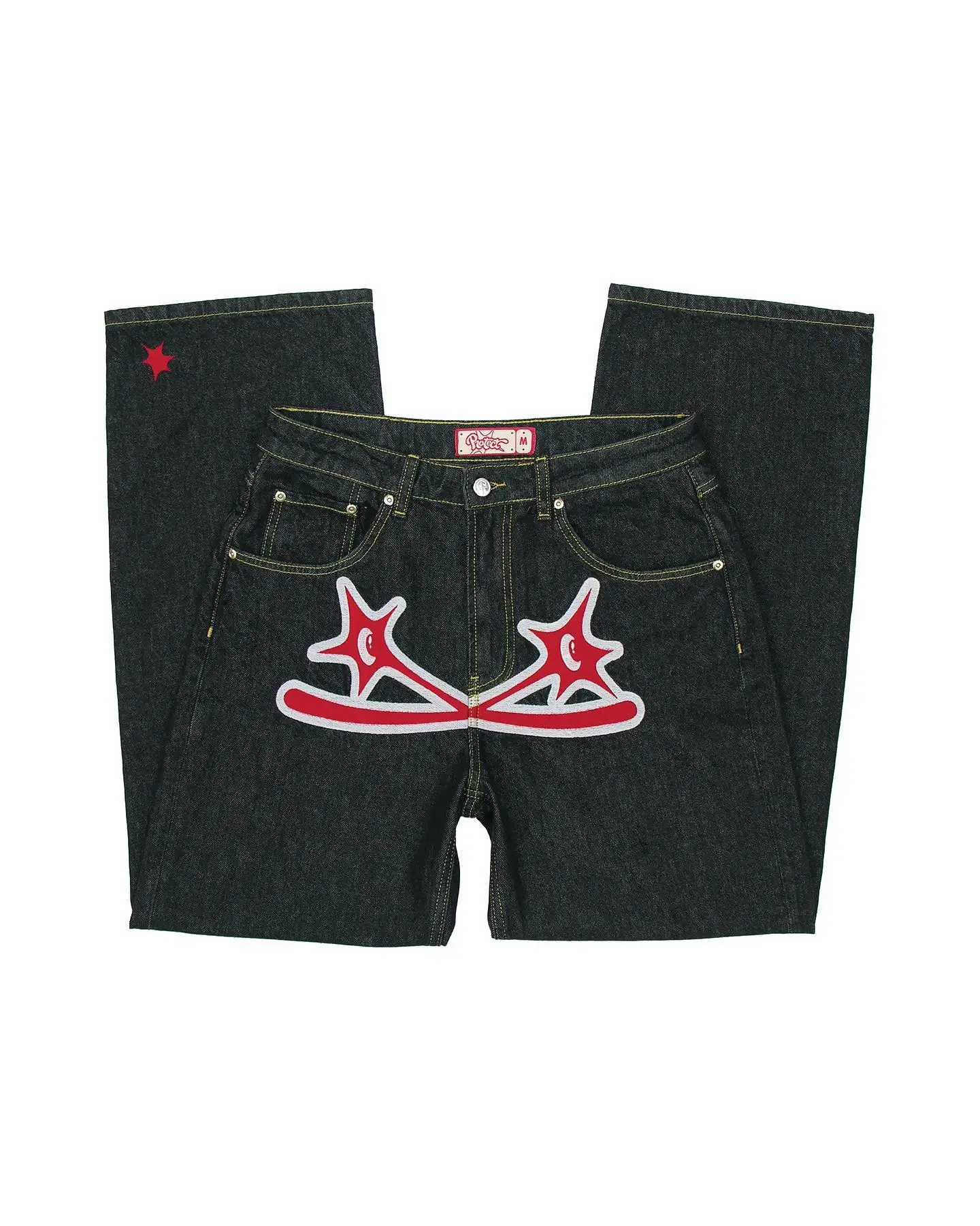 

Джинсы Y2K в готическом стиле для мужчин и женщин, уличные свободные брюки из денима в стиле хип-хоп, повседневные штаны в стиле Харадзюку, чер...
