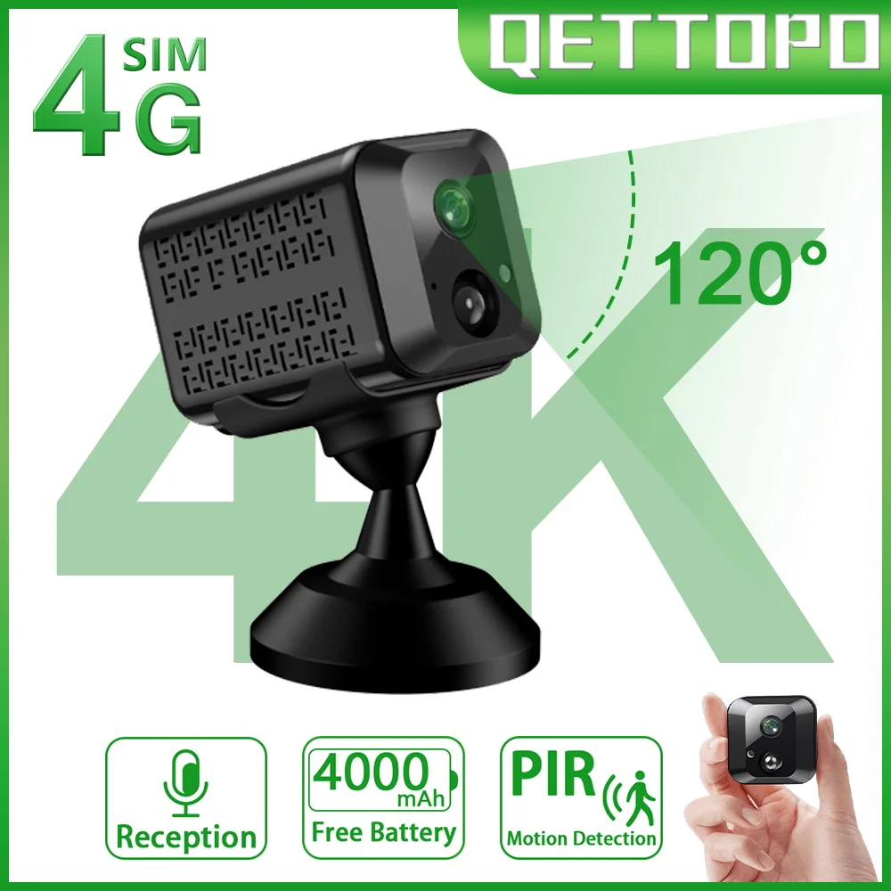 

Мини-камера видеонаблюдения Qettopo, 4K, 8 Мп, 4000 мАч