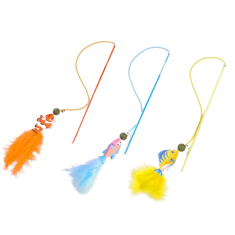 

Lovely Cat Feather Toy Cat Wand- Toy Feather Fishing with Catnip Bells for Indoor Cats Kitten Playing- Chasing