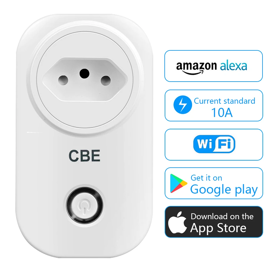 

CBE WiFi Tuya Smart Wall Socket Brazil Power Plugs 10A Smart Sockets Remote Control for Alexa Google Home Smart-Home Automation