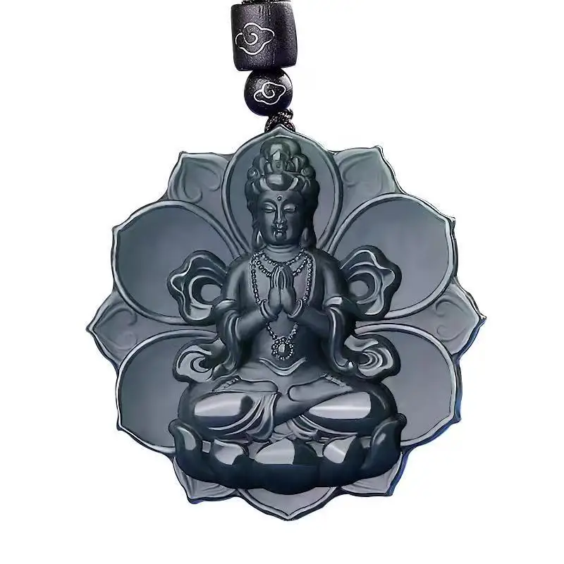 

Brand New Hetian Jade Natural Cyan Lotus Guanyin Pendant Hand Carved Women Men Fashion Necklace With Charm Jewelry Chain Gift