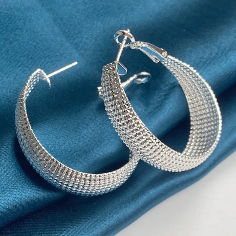 

S925 Sterling Silver 40mm Egg Hoop Earrings For Women Fashion Charm Wedding Gift Party Jewelry Big Earrings