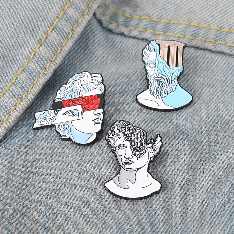 

Artistic Jewelry Human Head Ancient Building Sculpture Enamel Pins Brooch Lapel Badge Bag For Friends Gifts