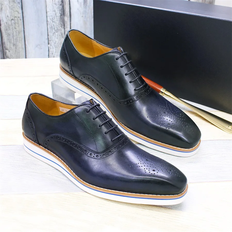 

High Grade Men Full Gain Leather Casual Dialy Sneakers Crocodile Design Nature Leather Men Comfortable Height Increasing Shoes