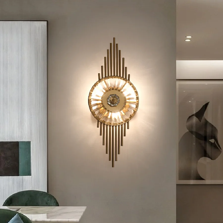 

IWP Modern Copper Wall Lamp Gold Luxury Bedside Light Stair Sconce Living Room TV Background LED Corridor Aisle E14 Wall Light