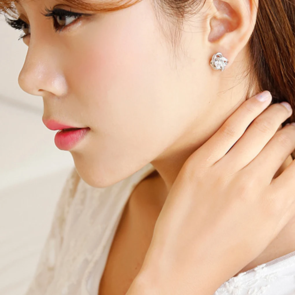 

Women Ear Studs Four-leaf Clover Earrings Allergy Free Ear Ring 925 Sterling Silver, Purple Zircon