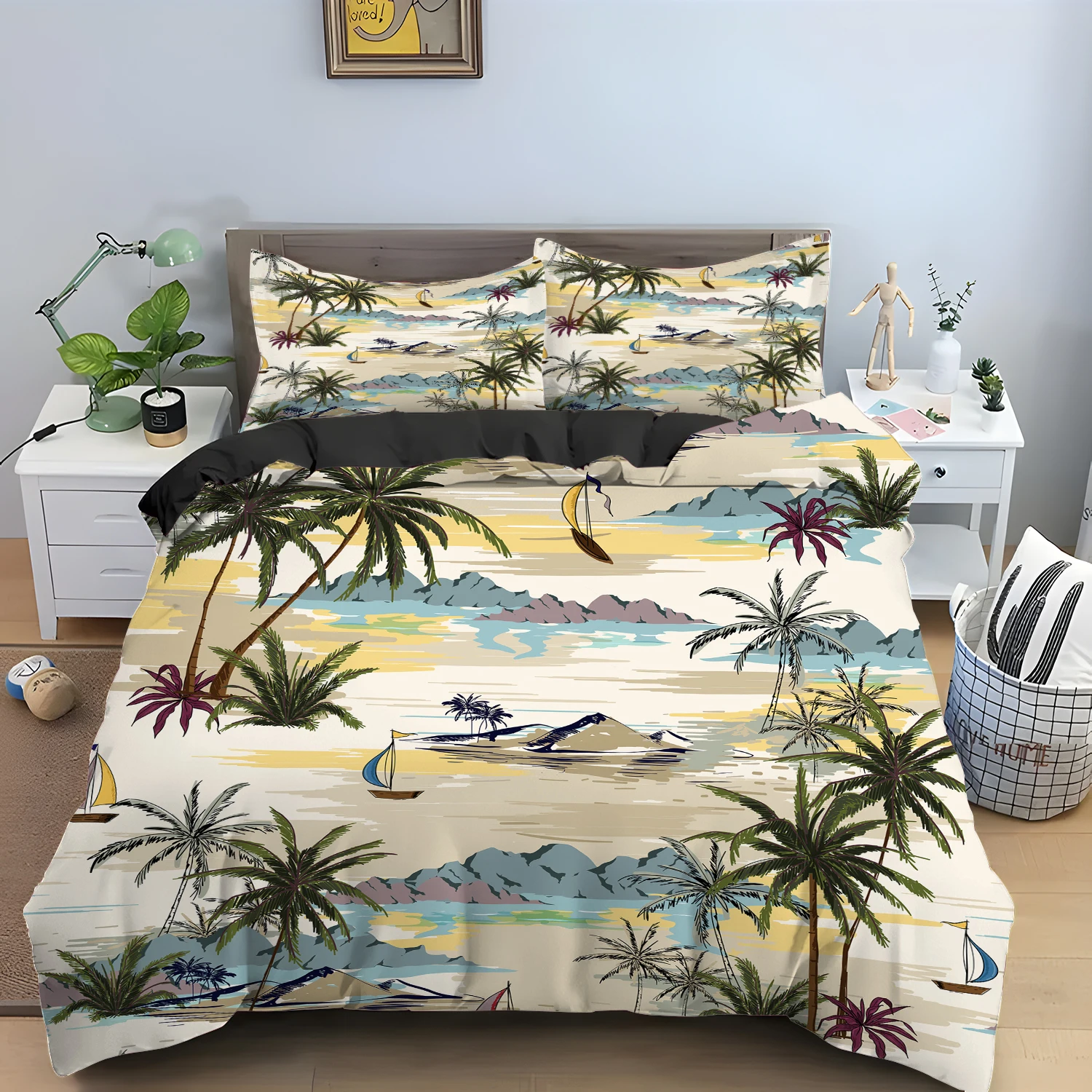 

Ocean Beach Coconut Forest King Queen Duvet Cover Seaside Scenery Bedding Set Hawaii Coast Comforter Cover Polyester Quilt Cover