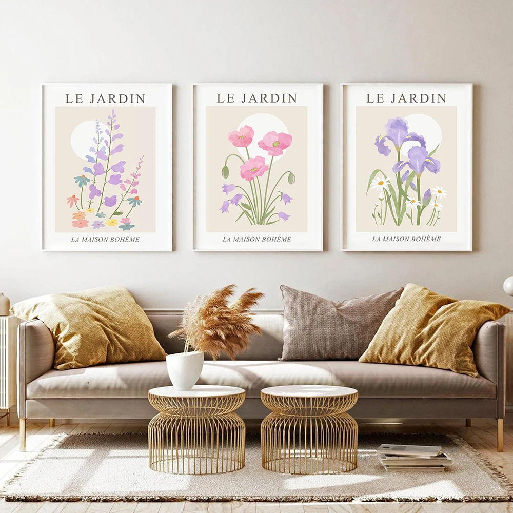 

Le Jardin French Pastel Floral Abstract Prints Flower Canvas Painting Decoration Wall Picture Poster Decor for Living Room