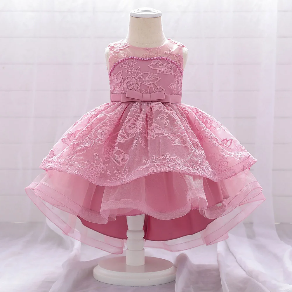 

CLS-083 Baby Baptism White Clothes Kids Princess Trailing Wedding Summer Dresses Girl Birthday Party Vestido For 3M 6M 12M 24M