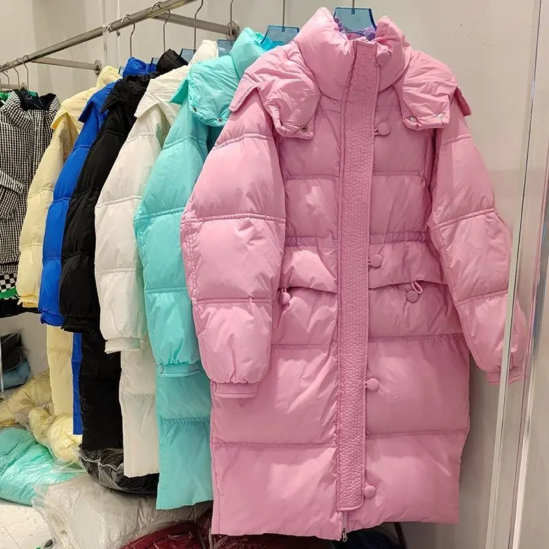 Long Winter Jacket Women 2023 Thicken Warm White Duck Down Female Down Cotton Hooded Overcoat Windproof Casual Outerwear L52