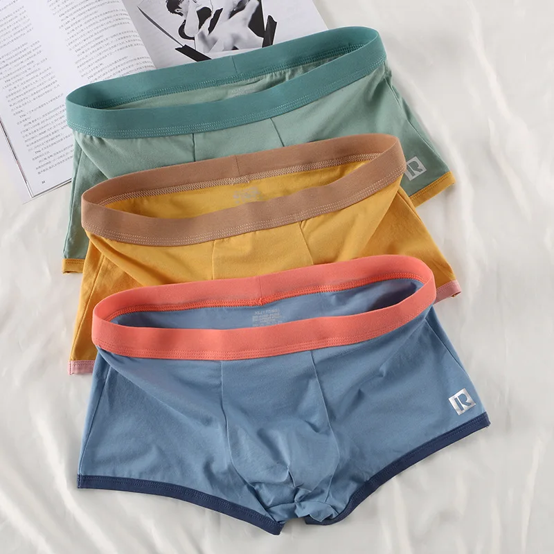 3Pcs Men's Panties Top Quality U Convex Cotton Underwear Men Boxer Shorts Trendy Color Matching Breathable Underpants