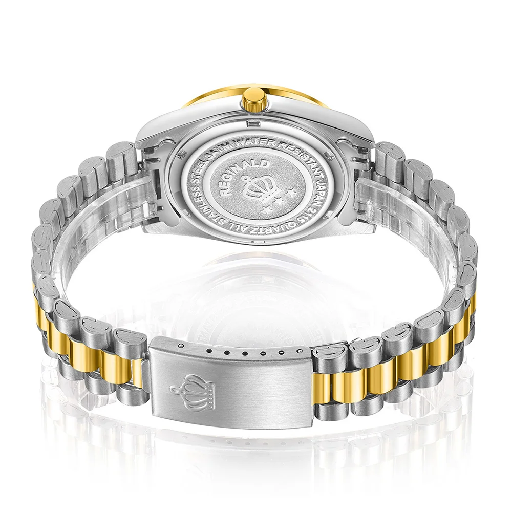 Fashion Reginald Top Brand Diamonds Gold Watch Men Pearl Style Dial Full Stainless Steel Quartz Silver Date Wrist Relojrelogio (art.: 3920bd0d7dbf4) - 3920bd0d7dbf4