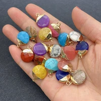 natural stone pendant turquoise amethyst oblate shape small pendant for diy necklace earring jewelry making charm jewelry15x19mm