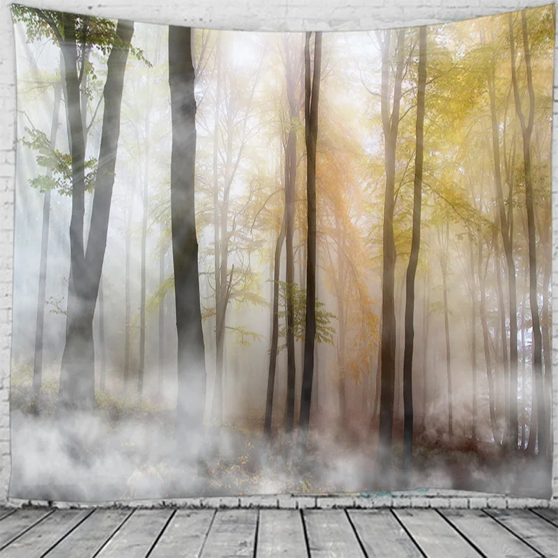 

The misty Fores Oftapestry Tree Pattern Wall Hanging For Home Decoration Living Room Bedroom Wall Art Large size backdrop