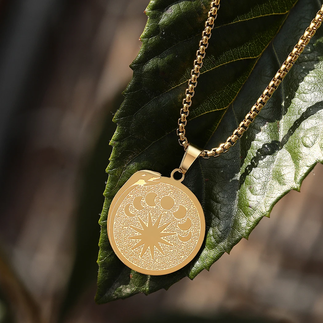 

Chandler Ouroboros Pendant Sterling Silver Moon Phases Charm Necklace Stainless Steel Jewelry for Men and Women