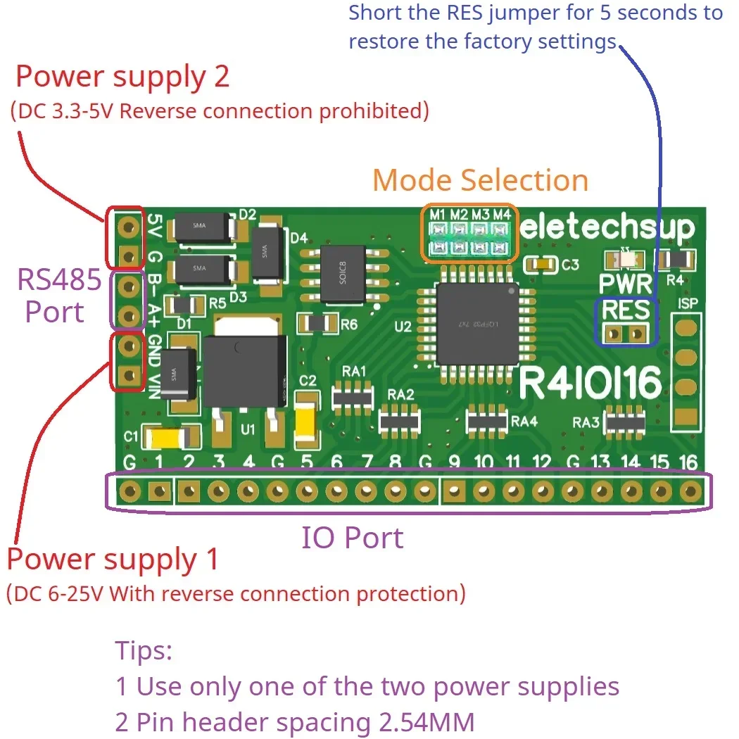 16DI/16DO/8DI-8DO/4DI-12DO/12DI-4DO Modbus Rtu Digital IO RS485 2 54 мм контактная основная плата для Arduino ESP32