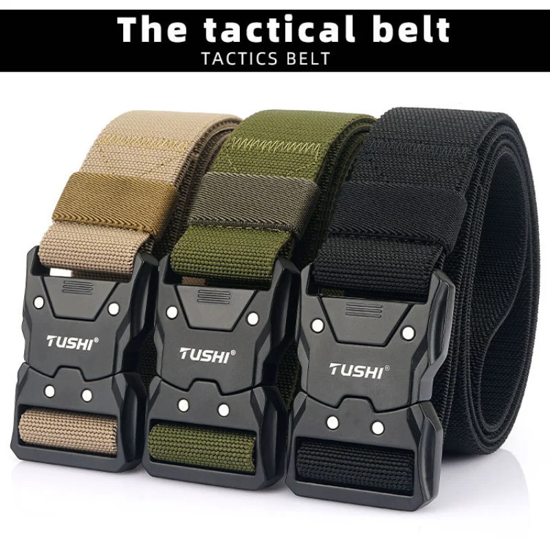 2023  Belt Metal Buckle Quick Release Elastic Belt Casual Tooling Training Belt Men's Trousers Belt Sports Accessories