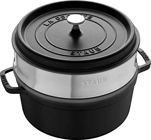 

Quart Round Cocotte in Matte Black With Steamer Insert
