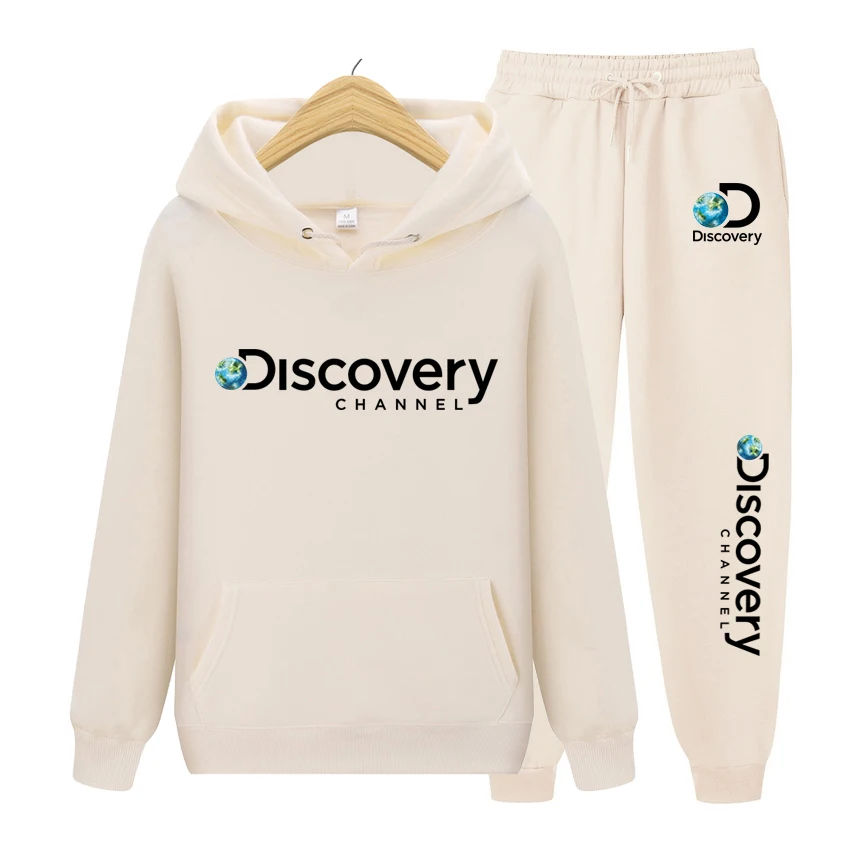 

Fashion Discovery Channel Men's Hoodies Sweatshirt+Sweatpants Suit 2022 Autumn Winter Warm Sportswear Sets Men Hooded Pullover