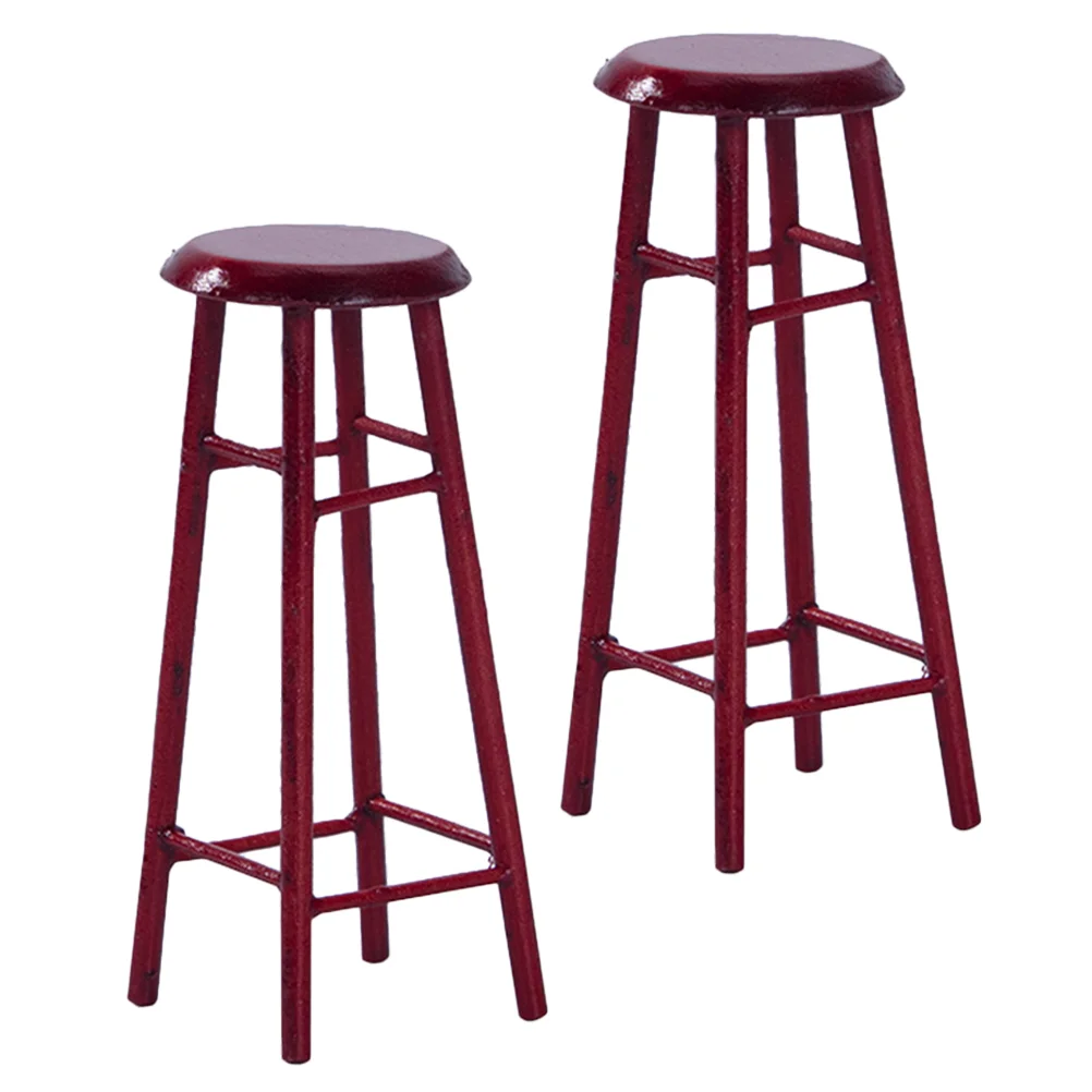 

2 Pcs Pedestal Stool Miniature Furniture House Wooden Stools Ornaments Accessory Model Adornment
