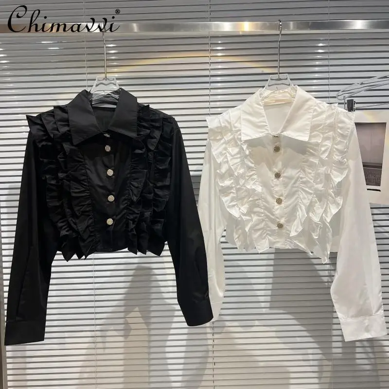

2022 Early Autumn New Fashion Chest Pleated Lace Long-Sleeved Shirt Elegant Loose Slimming Simple Women's Blouse All-Matching