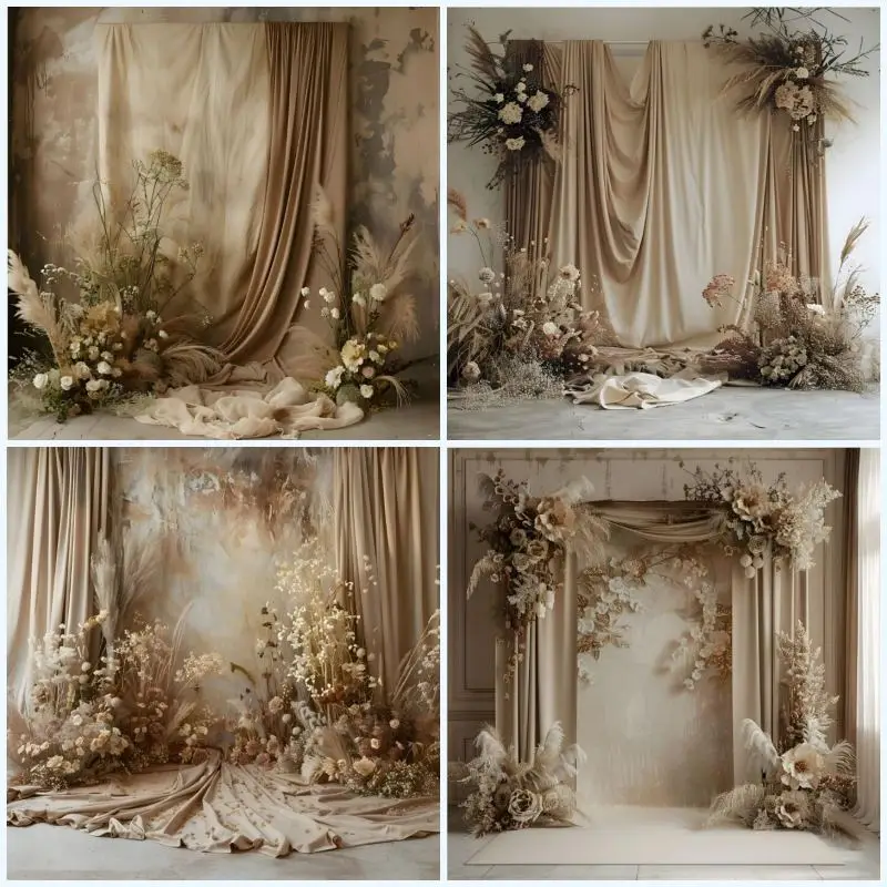 Мехофонд фон для фотосъемки бежевый коричневый бохо цветочный настенный