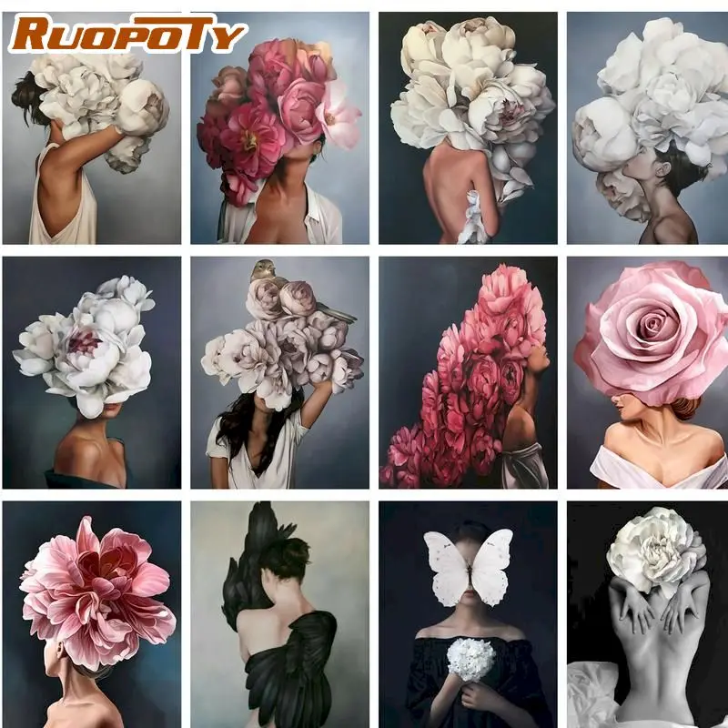 

RUOPOTY 4050 рамка акриловый цвет на холсте DIY картина по номерам перо девушка картина для взрослых уникальный подарок домашний декор