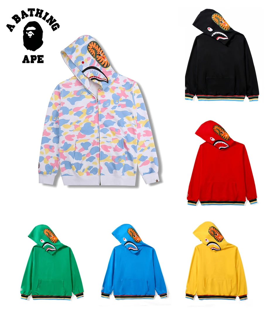 

Толстовка Bape с капюшоном в виде акулы, Модный свитшот в стиле хип-хоп для пар, худи, купальная одежда, Женская и мужская куртка с капюшоном на ...