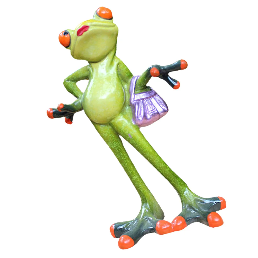 

Funny Frog Ornaments Holding On Handbag Resin Decor Model 3D Statue Desktop Adornment Lady Figurine Fish Aquarium Decoration