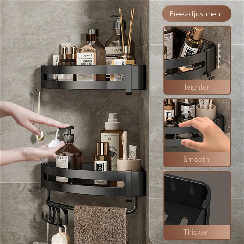 bathroom shelf wall mounted storage rack shower shampoo holder with hooks toilet paper holder oragnizer bathroom accessories set free global shipping