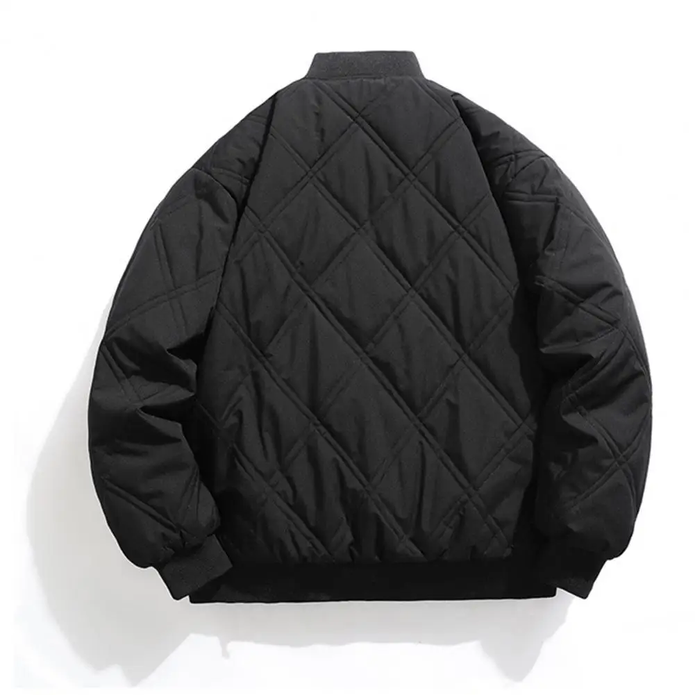 

Trendy Unisex Coat Temperament Baseball Coat Buttons Ribbed Cuff Pockets Bomber Jacket Coldproof