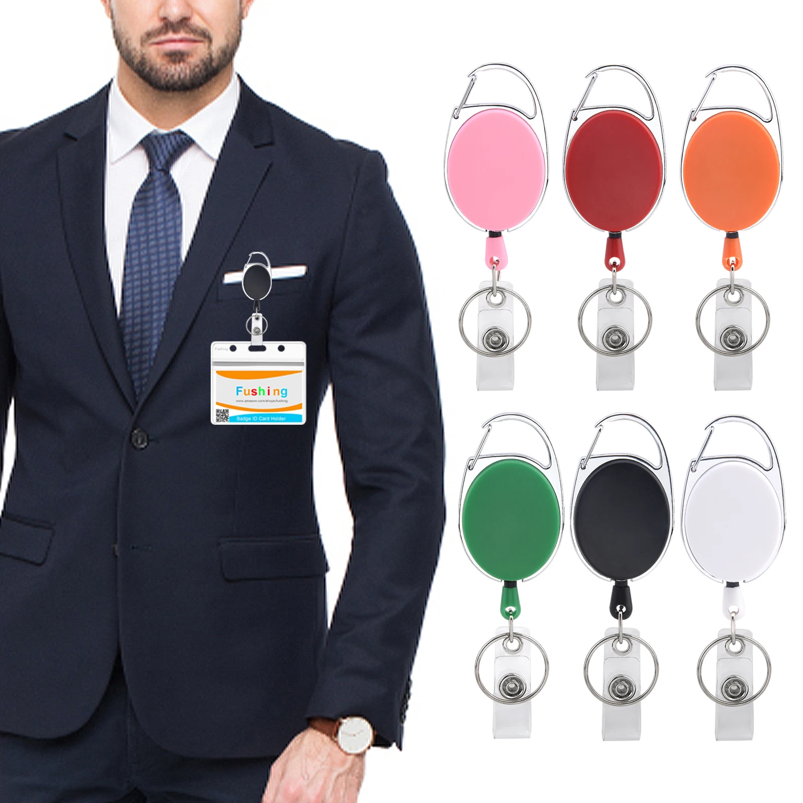 

6pcs With Belt Clip Nurse Indoor Outdoor Anti Lost Portable Badge Reel Zinc Alloy Teacher Heavy Duty Retractable Lightweight