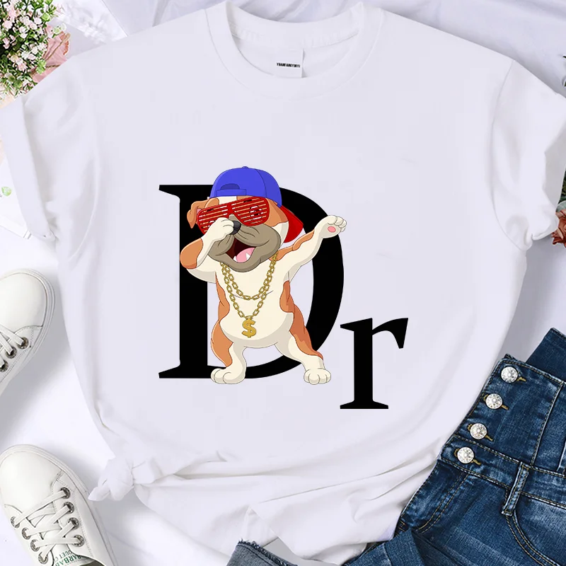 

Design Luxury Funny Dog Graphic 100% Cotton T-Shirt For Women/Man Fashion Crown Lips Femme Streetwear Tee T Shirt Female Tops