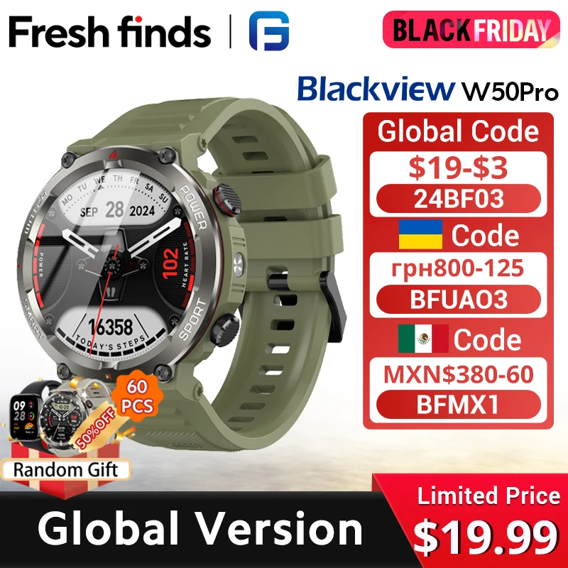 Умные часы Blackview W50 Pro с дисплеем 1 45 дюйма поддержкой Bluetooth телефонными звонками