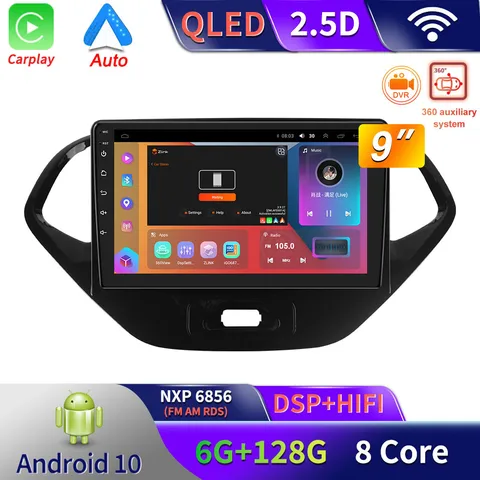 Мультимедийная магнитола для Ford FIGO KA 2015-2020, Android 10, 4G, Wi-Fi, GPS, Carplay, Bluetooth