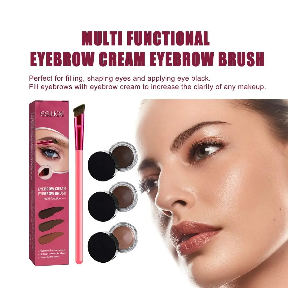 4D Hair Stroke Brow Stamp Brush with Eyebrow Cream Ultra-Thin Angled Rhombus Eyebrow Brush Multi Function Concealer Makeup Brush