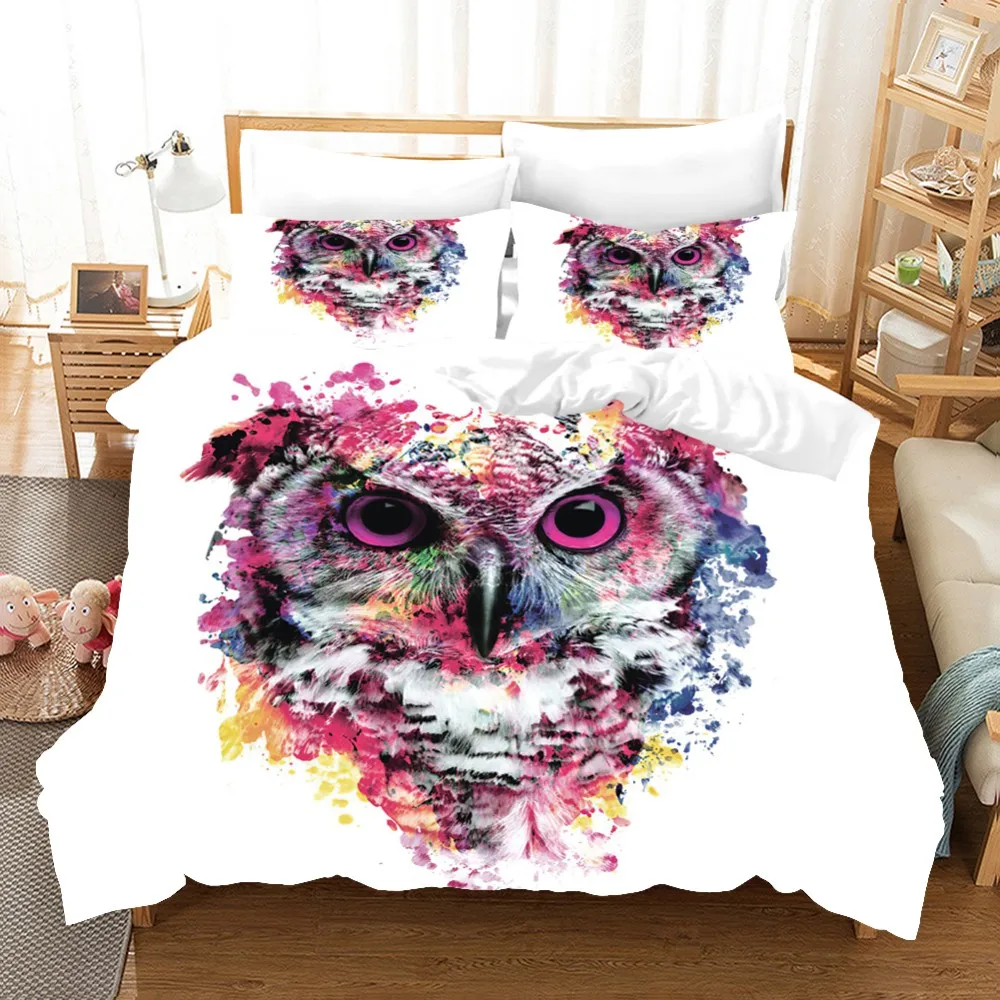 

Owl Koala Nature Cute Animal Comforter Bedding Set Queen Twin 3D Print Peacock-Cat Single Duvet Cover Set Pillowcase Home Luxury