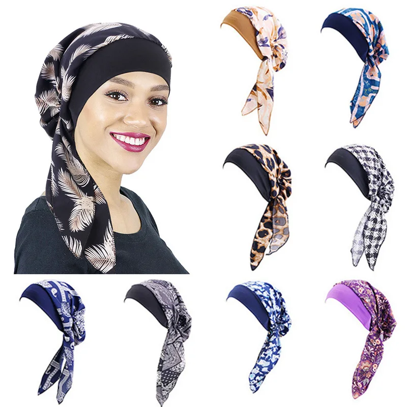 

Turban Femme Headscarf Long Tail Chemo Cap Pirate Cap Elastic Braid Hat Buckle Turban Hat Fashion Long Satin Bonnet Women Men