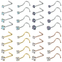 zs 20g 6 8pcs ab white nose studs set zircon nostril piercing ring stainless steel nose piercing rose gold nose studs women gift