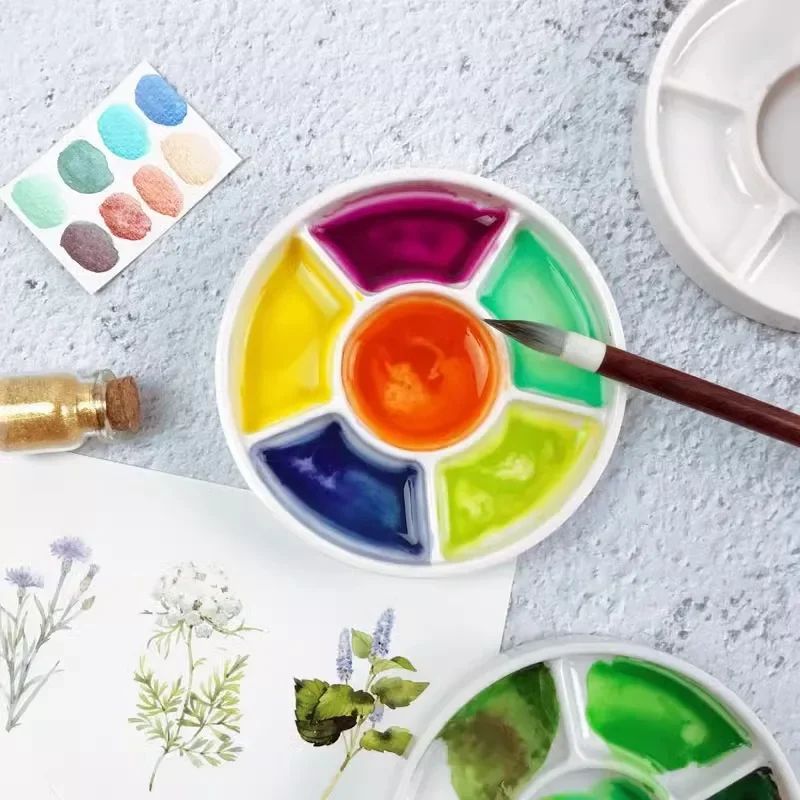 Утолщенный имитация фарфора 6-сетка пигментная палитра диск для студентов