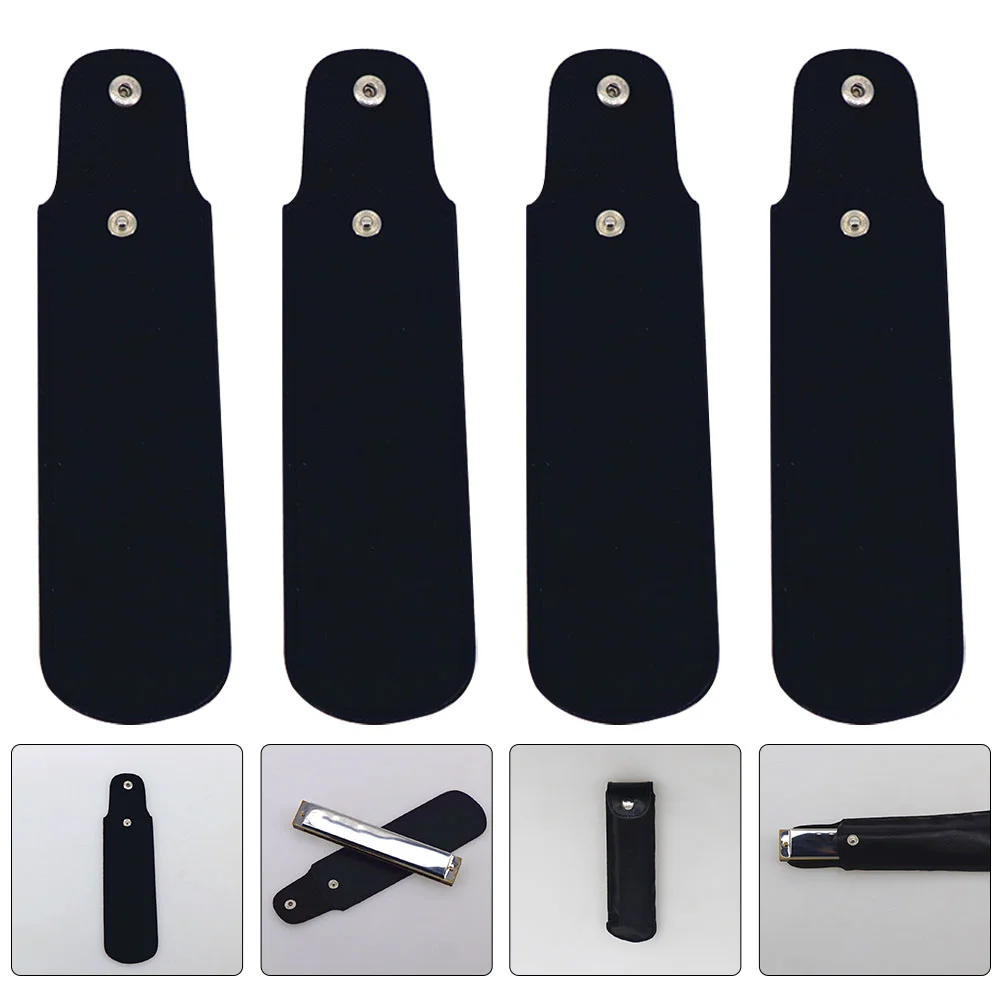 

4Pcs 21/24-hole Harmonica Protective Sleeves Faux Leather Storage Bags (Black)