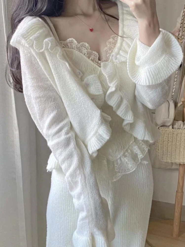 

Базовый милый Универсальный женский весенний приталенный нежный укороченный свитер с оборками в Корейском стиле, кардиган в простом стиле, повседневный женский ретро-кардиган с V-образным вырезом