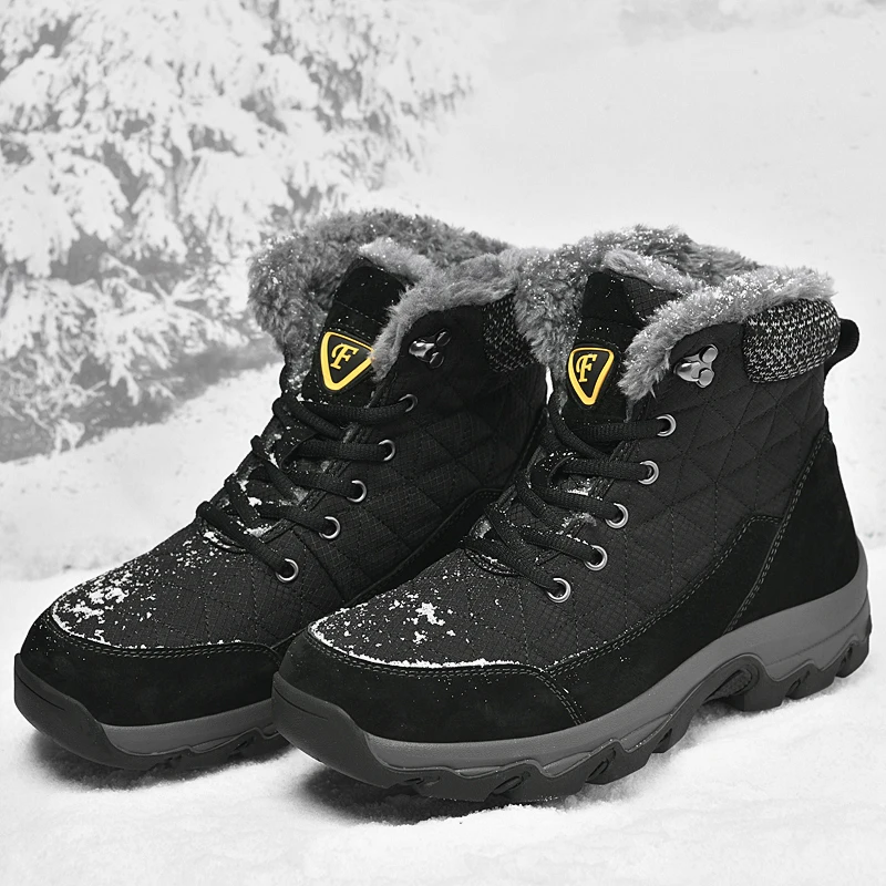 HIKEUP Men Winter Boots Outdoor Hiking Shoes Padded Trekking Men Boots High Top Mountain Climbing Sneakers Tactical Snow Boots