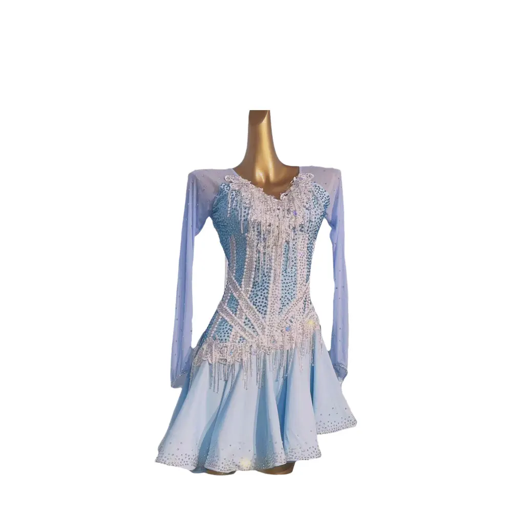 Женское высококачественное белоснежное платье для соревнований по латинским