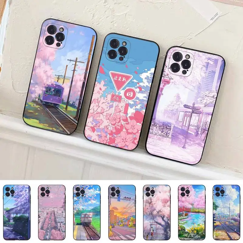

Japan Anime Landscape Phone Case Silicone Soft For iphone 14 13 12 11 Pro Mini XS MAX 8 7 6 Plus X 2020 XR Shell
