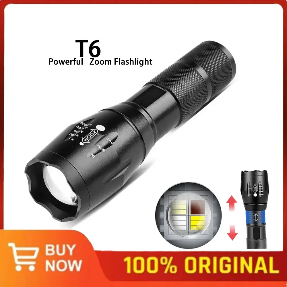 

T6 Powerful LED Flashlight Aluminum Alloy High Density Mini Torch Zoomable Torch Waterproof Portable for Camping Hiking Outdoor