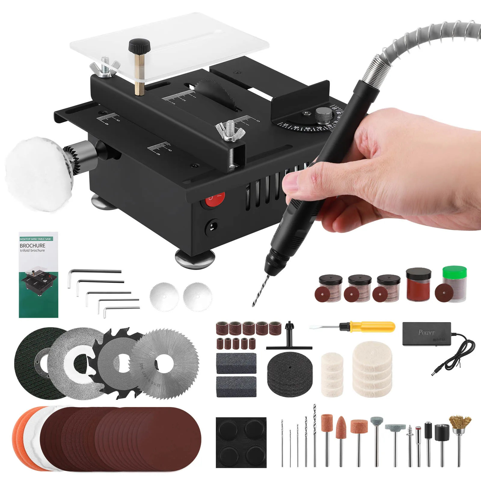 

Мини-настольная пила 100 Вт, настольная электрическая пила, резак, регулируемая скорость и угол, глубина резки 16 мм с лезвием, гибкий вал